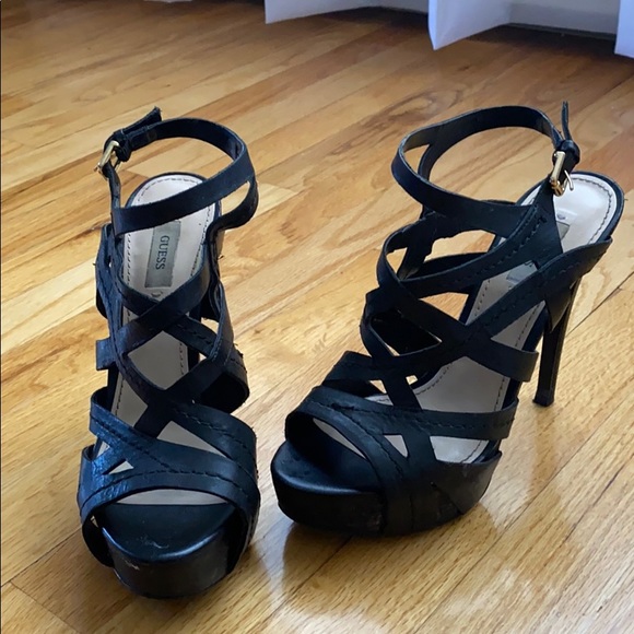 Guess Shoes - Guess Black Heeled Platform Sandals